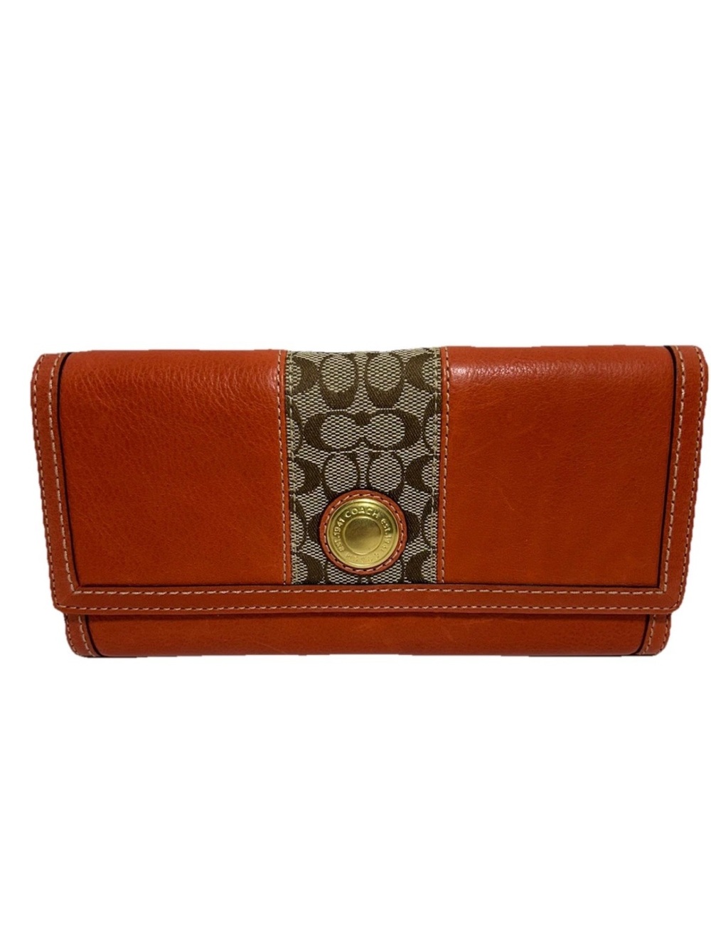 Coach Ergo Wallet, Burnt Orange Leather, Mini Signature “C” Canvas, 2006 #40024